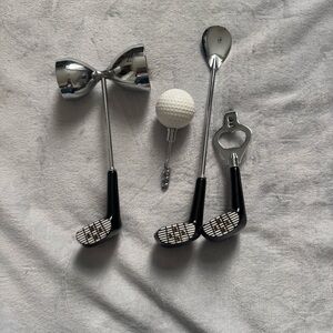 Golf Club Bar Tool Set – 4pc‎ Vintage Style Jigger Opener Stirrer Corkscrew
